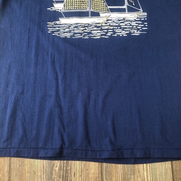 NAVY Blue Gold Glitter Sailboat Short Sleeve Tee Large Shirt Vintage - Picture 6 of 10